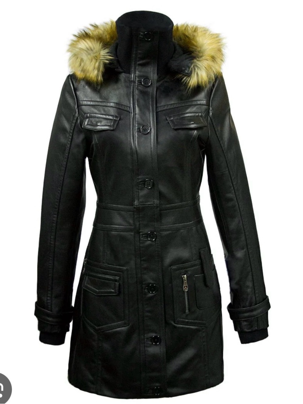 Miss Top Gun Long Black  Leather Jacket size Medium